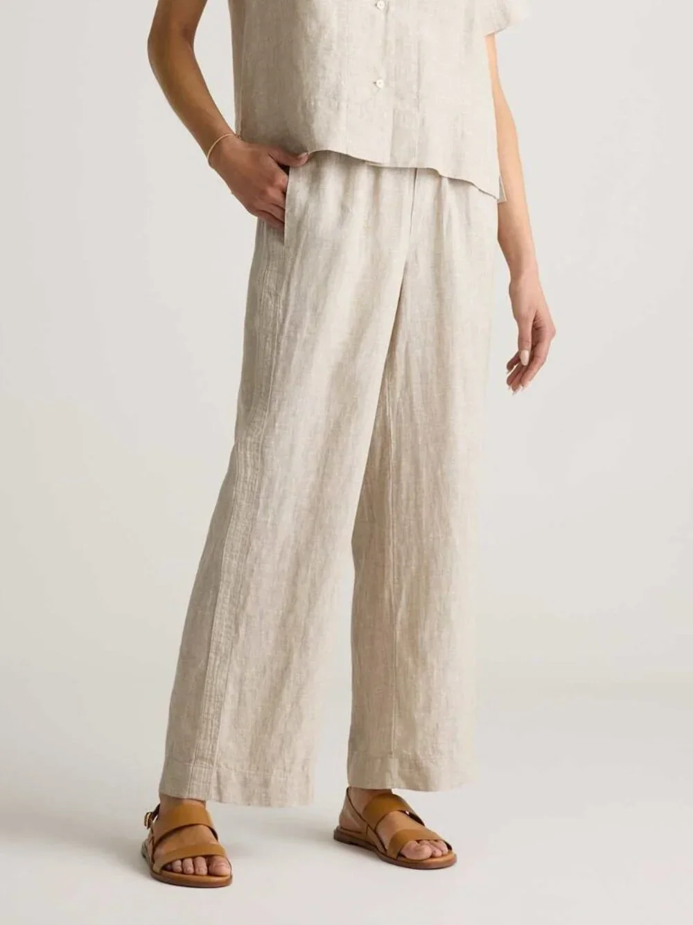 100% European Linen Wide Leg Pants in Flax